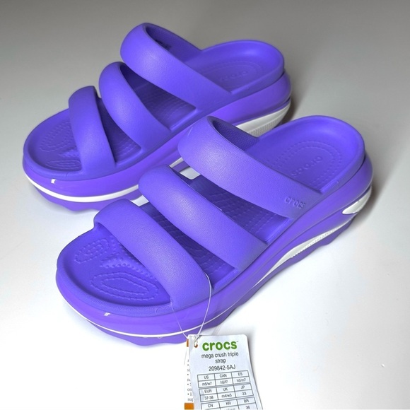 Crocs Unisex Sandals Mega Crush Triple Strap Sandal Purple / White Size- 7 - Picture 6 of 10